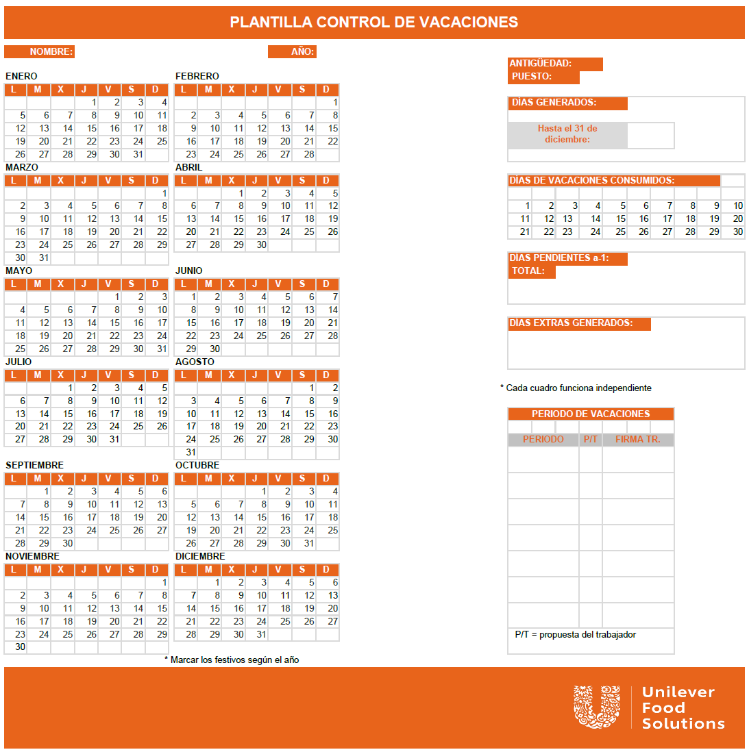 Plantilla Control de Vacaciones